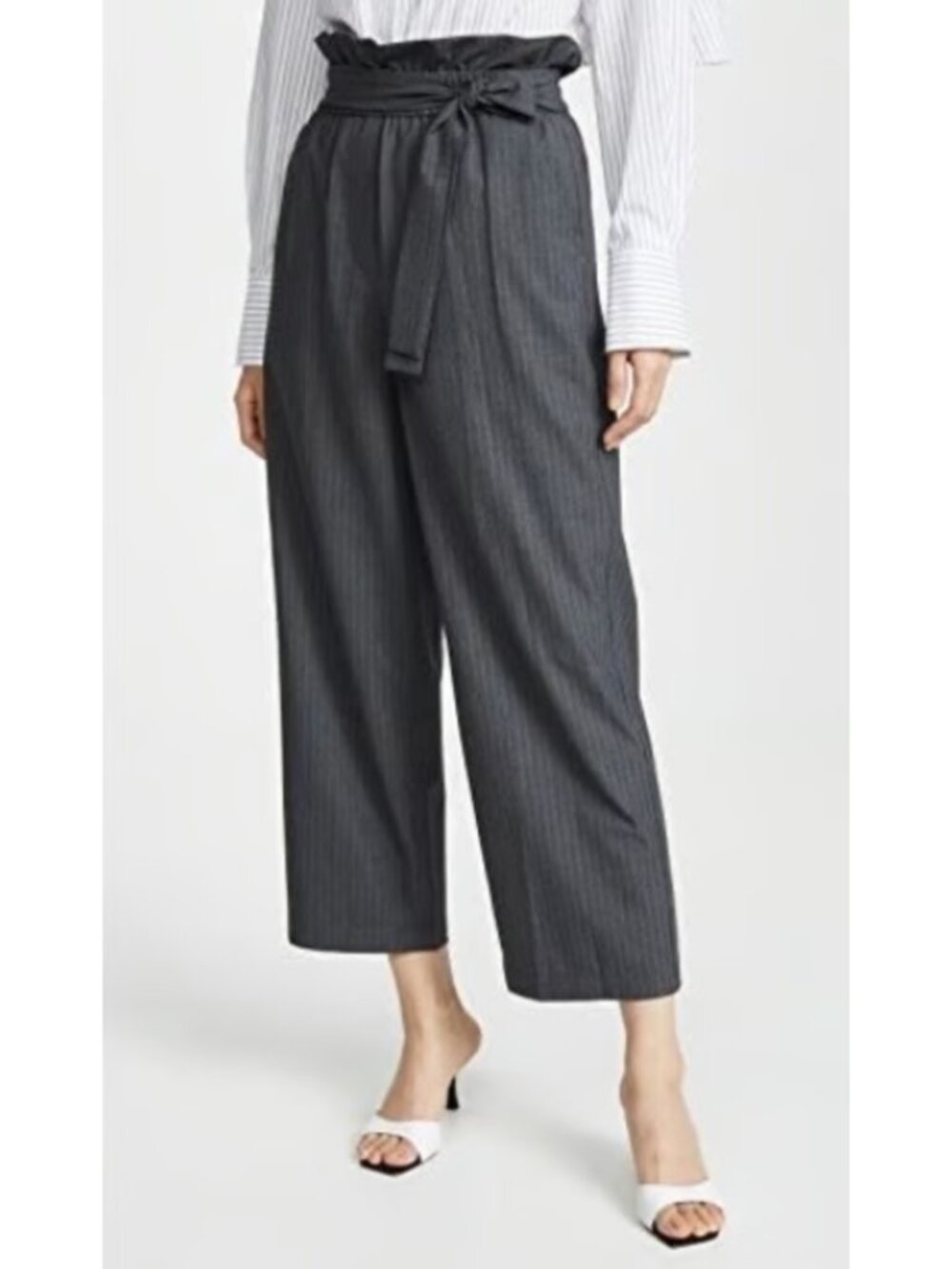 3.1 Phillip Lim Size 4 Cropped Paperbag Pants Trousers Pockets Gray Stripe